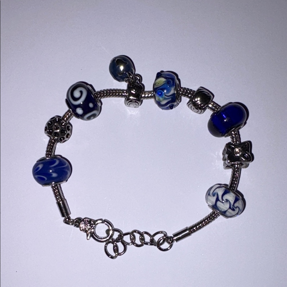 Elegant Blue and Silver Charm Bracelet